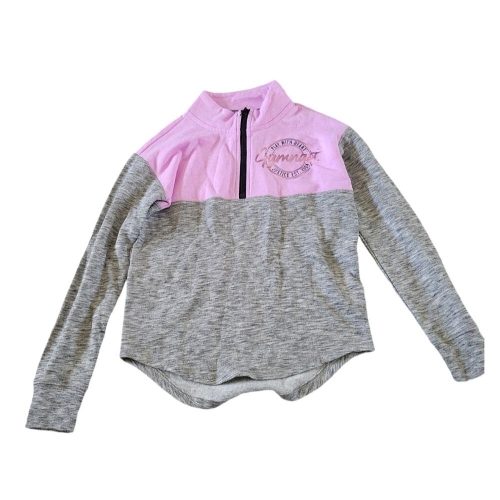 Justice Purple & Gray Gymnast Graphic Quarter Zip Pullover Top Size 8 NWT